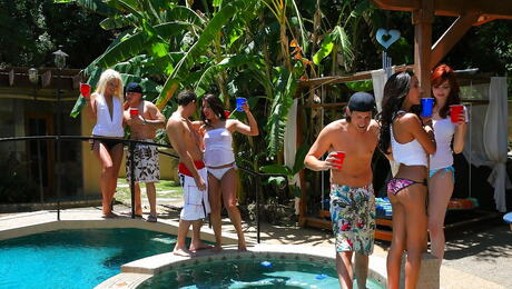 Excellent cuties Amia Miley and Phoenix Askani in crazy orgy in outdoor party